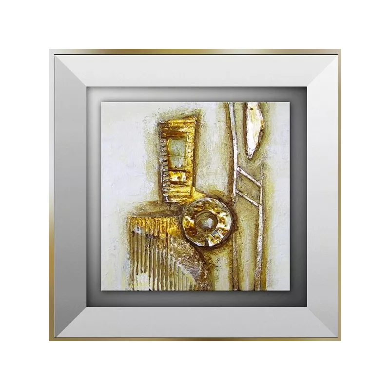 Abstract schilderij in goud en karton, 45 x 45cm