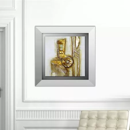 Abstract schilderij in goud en karton, 45 x 45cm