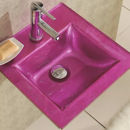 Roze glazen wastafel en Bubble badkamerset Kleur Roze