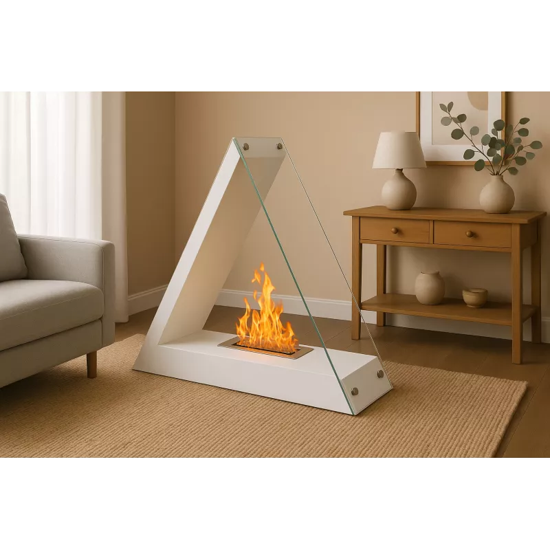 Kheops driehoekige bio ethanol haard, 80x68x30cm Kleur Wit