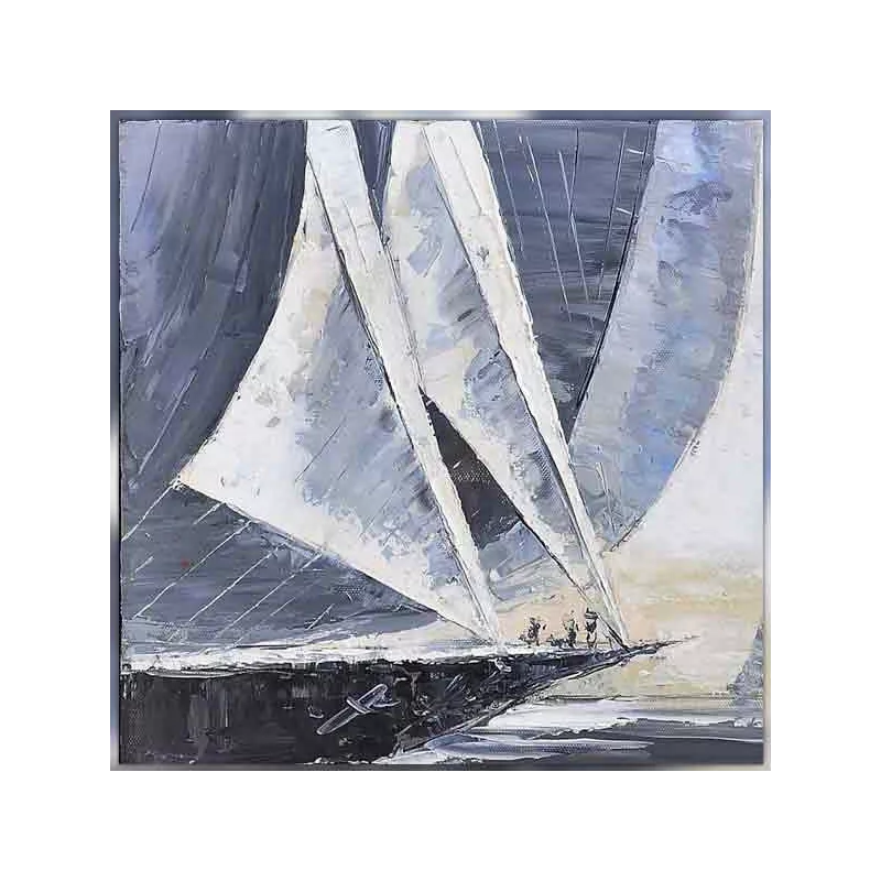 Marineblauwe zeilboot, afmeting 80 x 80 cm