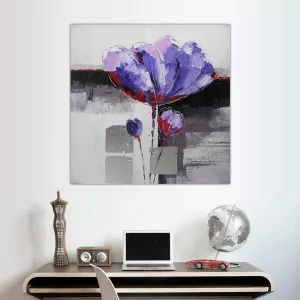 Violet bloem schilderij, vierkante bloem schilderij