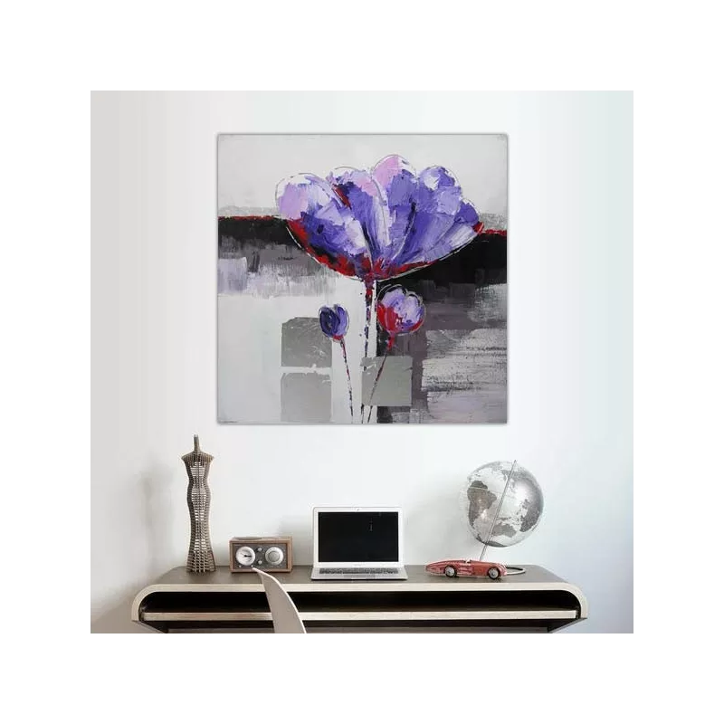 Violet bloem schilderij, vierkante bloem schilderij