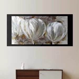 Verf op aluminium met witte oogjes, 60x120cm