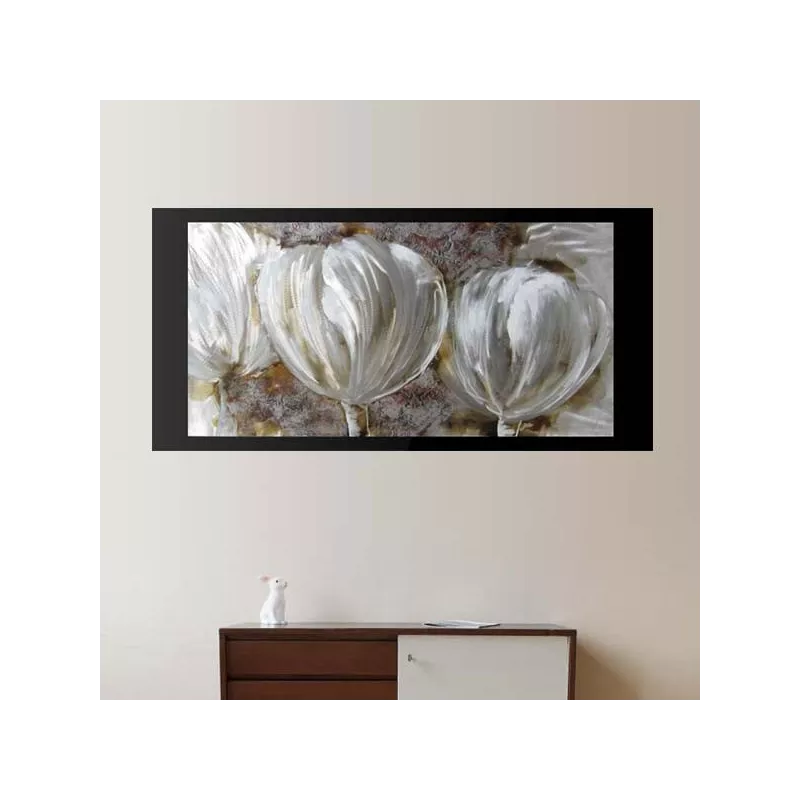 Verf op aluminium met witte oogjes, 60x120cm