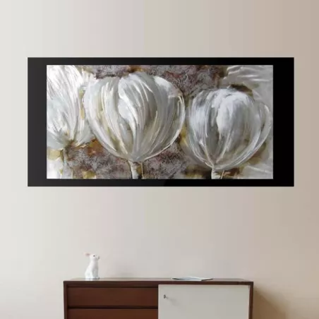 Verf op aluminium met witte oogjes, 60x120cm