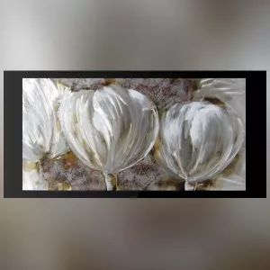 Verf op aluminium met witte oogjes, 60x120cm