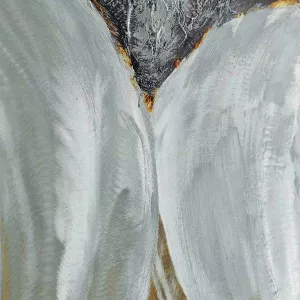 Verf op aluminium met witte oogjes, 60x120cm