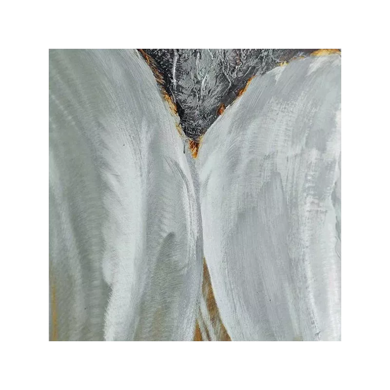 Verf op aluminium met witte oogjes, 60x120cm