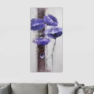 Blauw bloemenschilderij, anemoon 60 x 120 cm