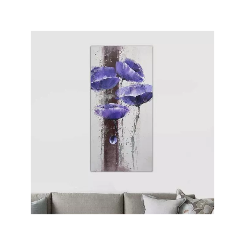 Blauw bloemenschilderij, anemoon 60 x 120 cm