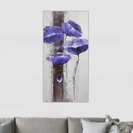 Blauw bloemenschilderij, anemoon 60 x 120 cm