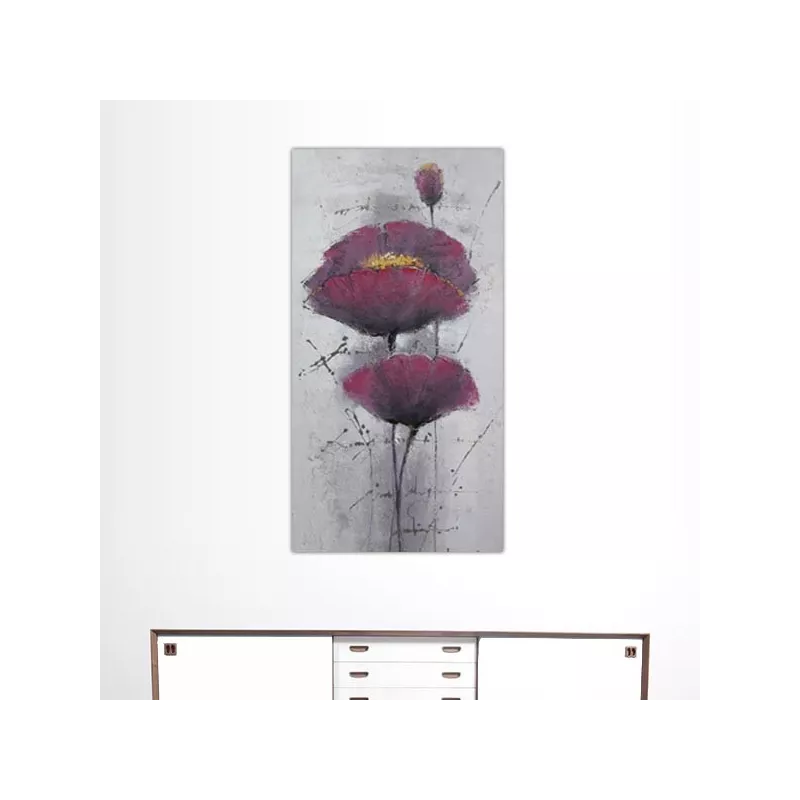 Violet klaproos schilderij, bloem canvas 60x120cm