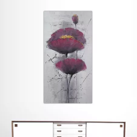Violet klaproos schilderij, bloem canvas 60x120cm