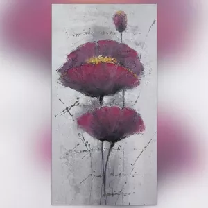 Violet klaproos schilderij, bloem canvas 60x120cm