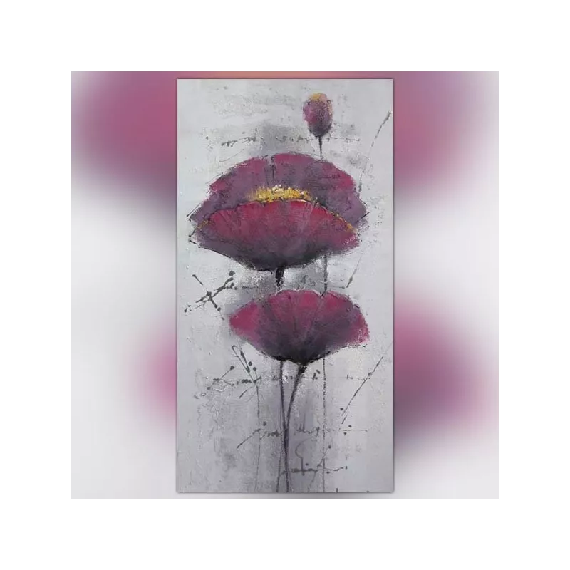 Violet klaproos schilderij, bloem canvas 60x120cm