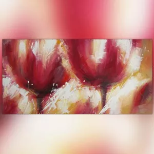 Vleeskleurig bloemenschilderij, rood bloemenschilderij
